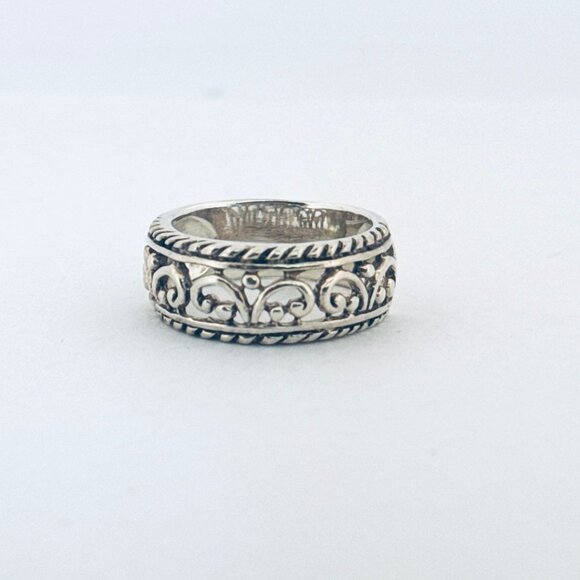 Estate Sterling Silver 925 Filigree Scroll Wide Band Ring Size 8 Vintage Style - Picture 1 of 9